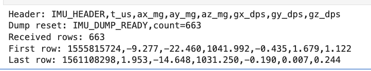 Vibration header + rows received